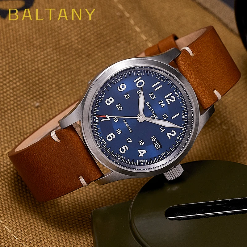 Baltany Field Jam Tangan Pria S2049 10ATM Tahan Air Baja Tahan Karat 39Mm Casing Kalender NH35 Jam Tangan Mekanis Otomatis Fon Pria