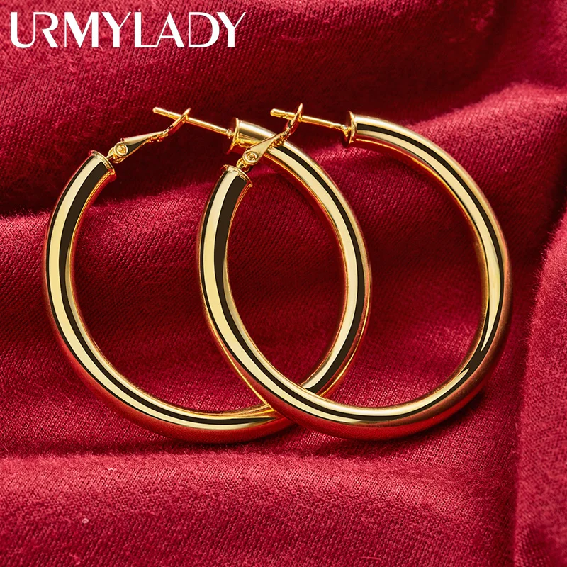 URMYLADY Smooth Circle 50mm Hoop Earrings 925 Silver Plated 18k Gold  For Women Man Charm Wedding Engagement Fashion Jewelry