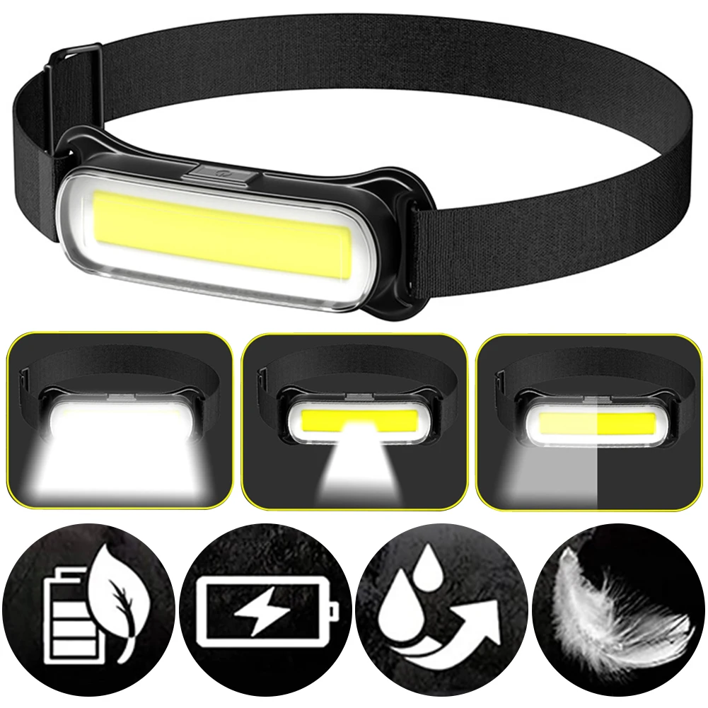 USB Rechargeable LED Headlamp 3 Modes Headlight Waterproof Head Light Adjustable Headband for Running Camping Emergency Outdoors