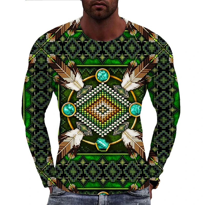 Vintage Indian Style 3D Print T-Shirts Men Woman Long Sleeve T Shirt Streetwear Harajuku Y2K Pullovers Tees Top Kids Clothing - view 3