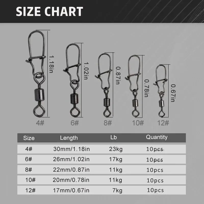 50pc/box Stainless Steel Fishing Connector Pin Bearing Rolling Swivel with Snap Fishhook Lure Accessories 4