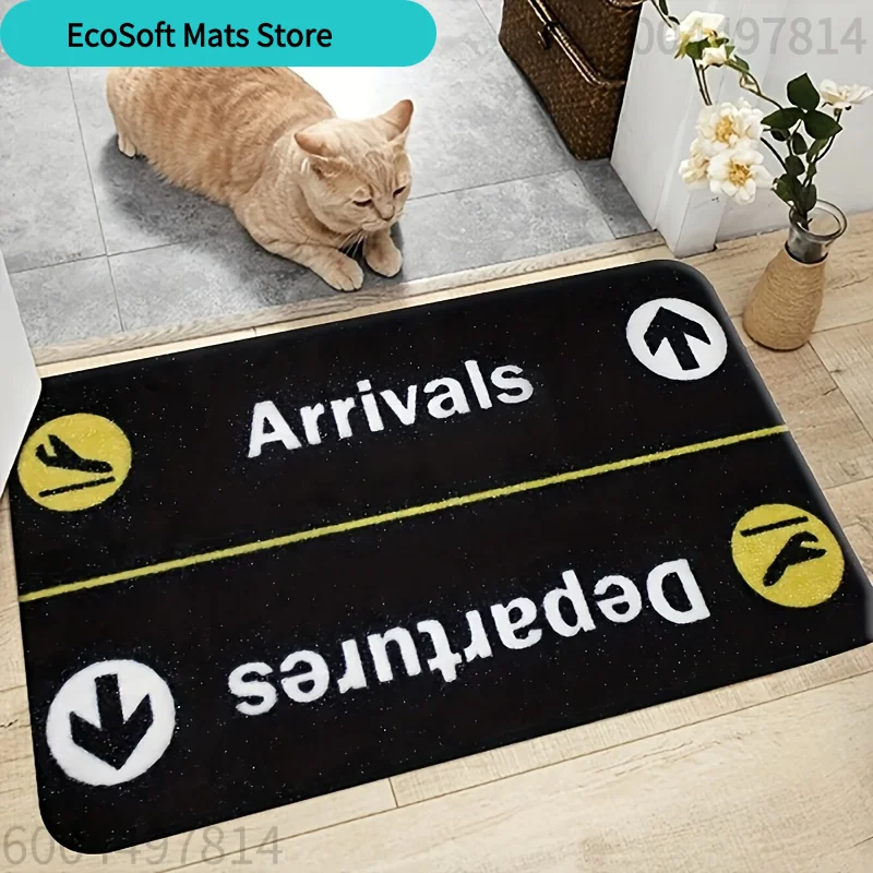 1pc Arrival and Departure Flight Theme Doormat - Rectangular Crystal Velvet Mat, Machine Washable, Suitable for Entry Doors, L