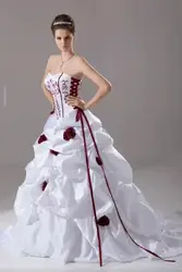 White and Burgundy Wedding Dresses Strapless Pleated Ruffles Lace-up Corset Floral Embroidery Bridal Gowns customsized