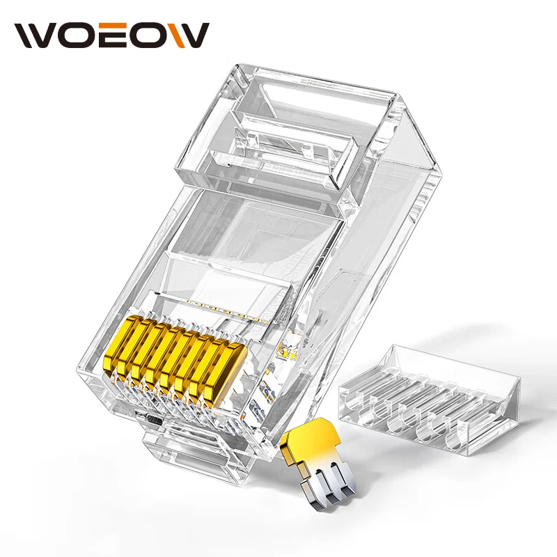 WoeoW 50PCS RJ45 Connectors, Standard Modular Plugs, UTP Gold-Plated 2 Pieces Suit CAT6 RJ45 8P8C Crimp End for Ethernet Cable