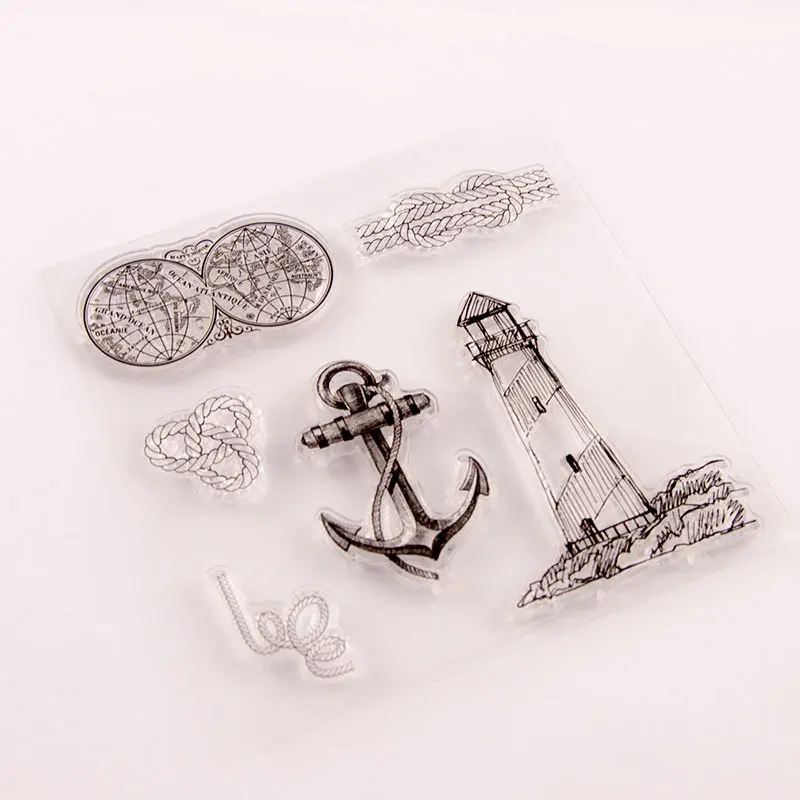 Anchor Clock Map Clear Stamps for Card Making Photo Album Decor Transparent Silicone Rubber Stamps Seal for DIY Scrapbooking