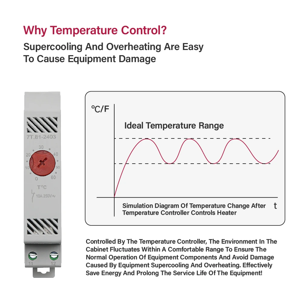 35mm Din Rail NO NC 0-60℃ Industrial Temperature Regulator Automatically Adjusts Heating System Temperature Regulator Thermostat