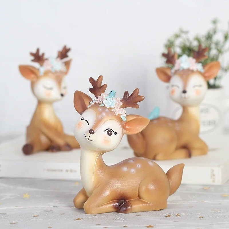 Mini Sika Deer Figurines Resin Craft Miniatures Fairy Garden Decor Bonsai Figurines Cake Topper Decor Desktop Ornament