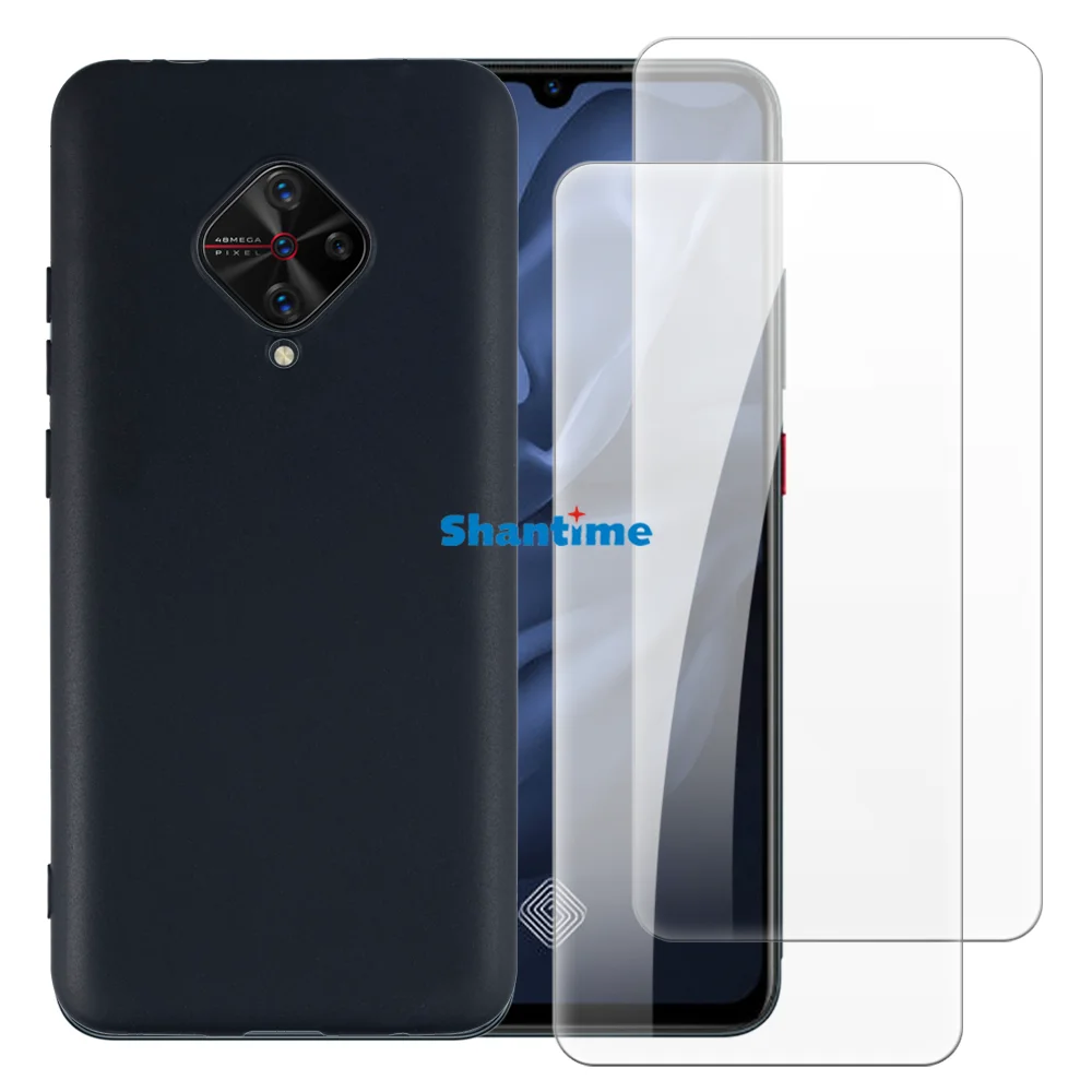 Soft Case + 2 Pack Tempered Glass Screen Protectors for Vivo S1 Pro, V17, Y9S, X50 Lite, S1 Prime, Y51 2020 September Full-Body