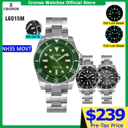 Cronos Sub Diver Men Watch Stainless Steel NH35 Brushed Bracelet Ceramic Bezel 200 meters NO DATE L6015M