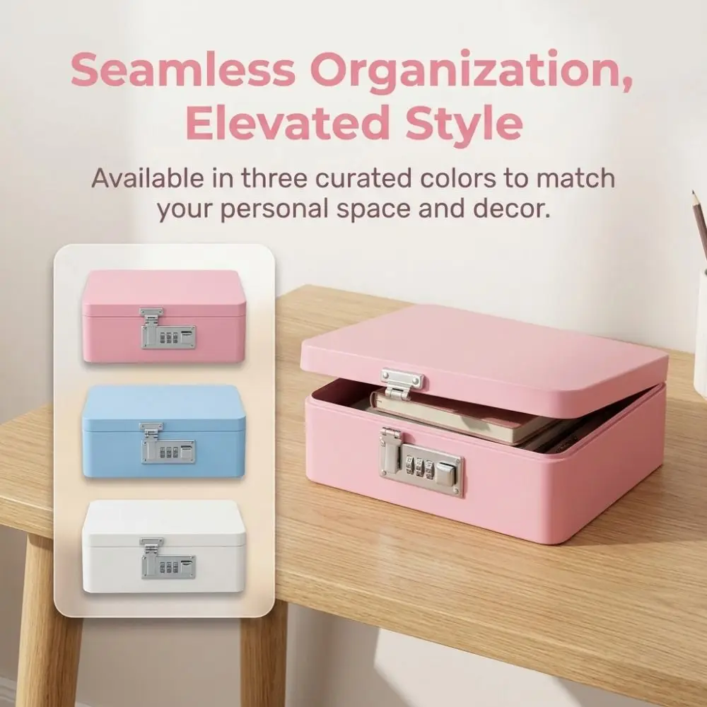 Solid Color Combination Lock Storage Box Rectangular Flip Top Design Password Lock Iron Box Secure Storage Piggy Bank Desktop