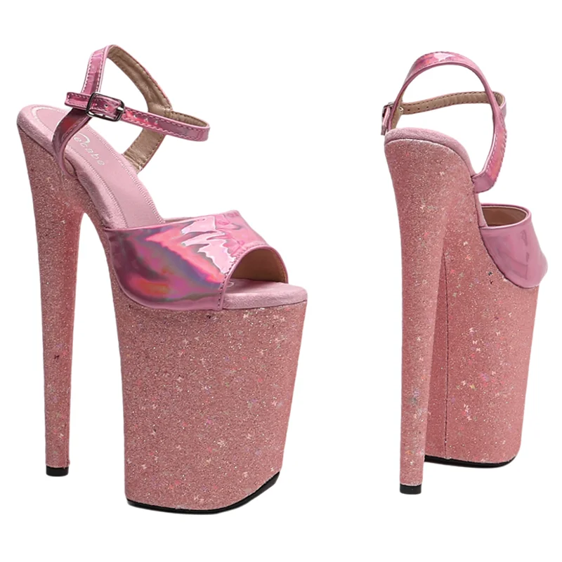 Leecabe  23CM/9inche sholography shiny PU Upper with glitter High Heel platform party sandals stripper heel  Pole Dance shoes