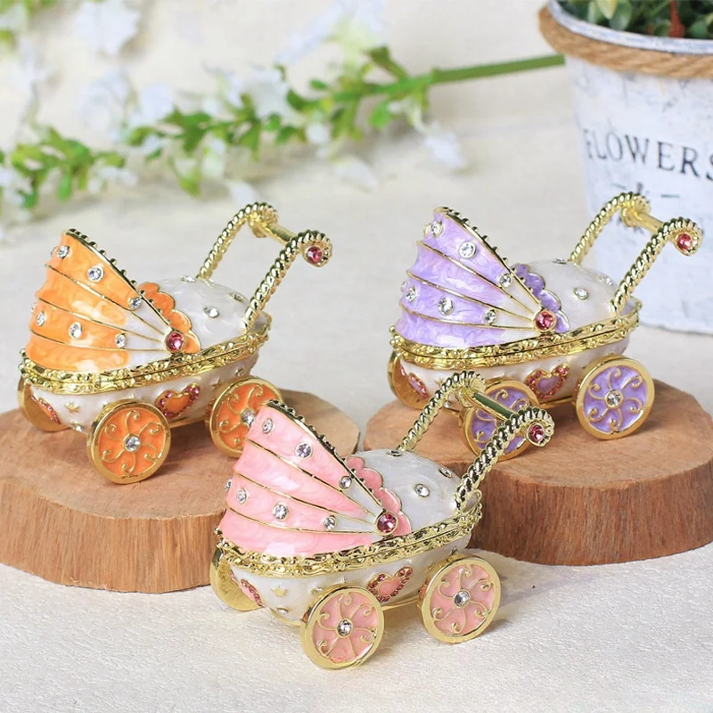 

European style enamel jewelry box cultural and creative light luxury cute baby stroller desktop home decoration small ornaments