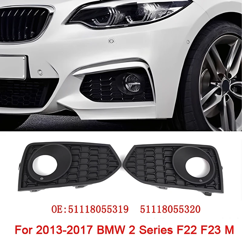 

ABS Black Car Front Bumper Fog Light Cover Lower Bezels Grille for 2013-2017 BMW 2 Series F22 F23 M 51118055319 51118055320