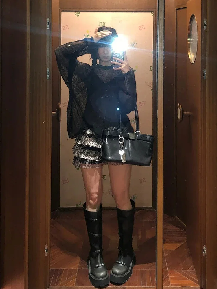 Moromoro Original Design Retro Leopard Thin Stretchy Lace Cake Shorts Skirt Girls Mini Sexy Brown Multi Layers Ball Gown Shorts