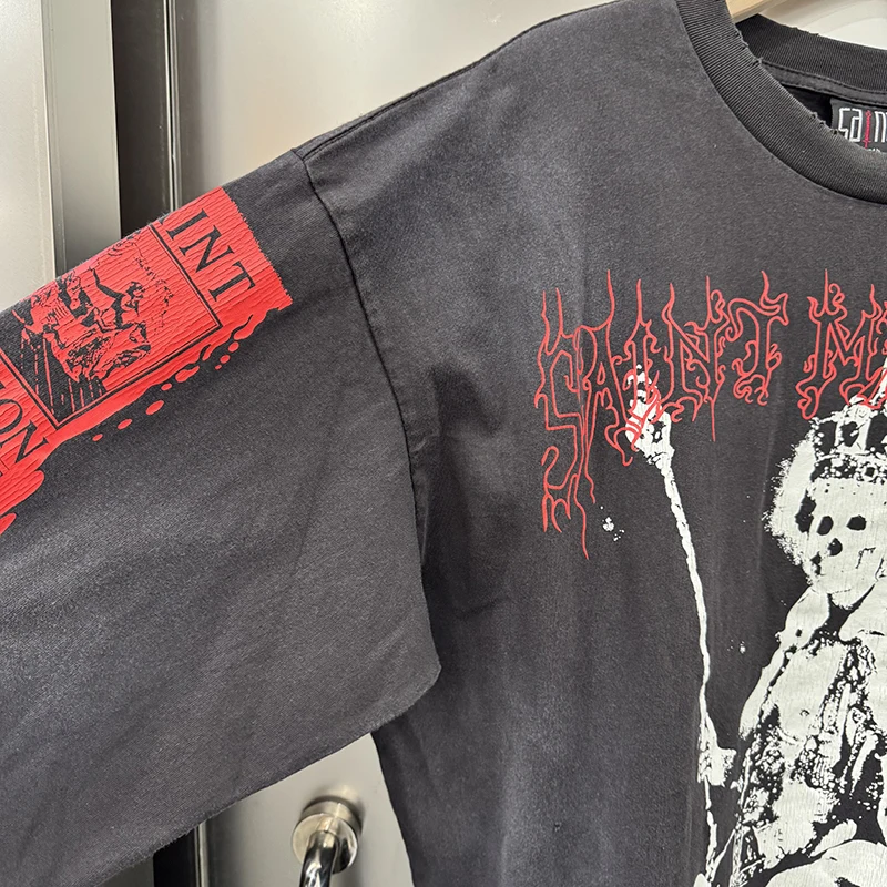 عالية الجودة سانت س الرقبة الأمريكية الرجعية الهيكل العظمي الملك الجرافيك تي شيرت الخريف القطن غسلها العصرية طويلة الأكمام بلايز #3