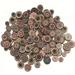 100PCS/Pack Painted Gear Wood Buttons for Handwork Sewing Scrapbook Clothing Crafts Gift Card Accessories