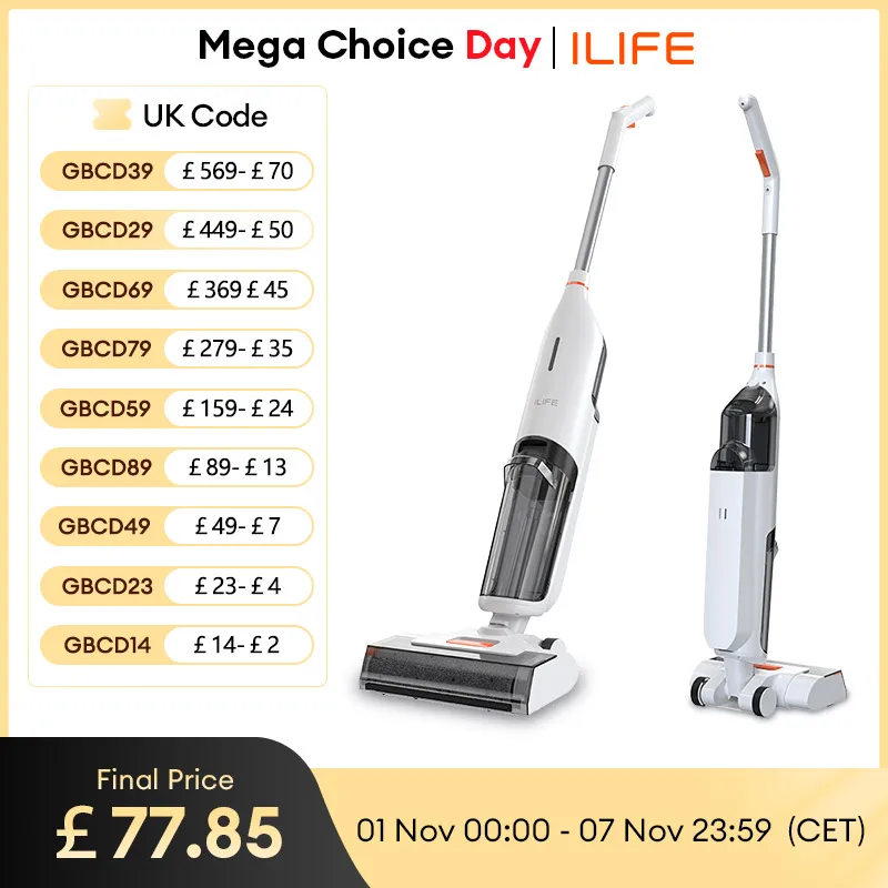 Ilife W90 غسيل ممسحة ذكية لاسلكية رطبة وجافة، شفط 5500 باسكال، تنظيف ذاتي لمدة دقيقة واحدة، خزان مياه مزدوج كبير