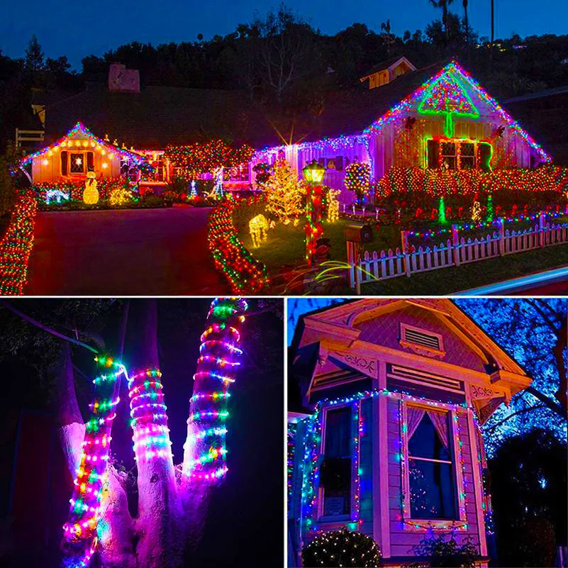 Guirnalda de luces LED solares para exteriores, paquete de 4, 400 luces impermeables para vacaciones, fiesta de Navidad, jardín, cobre