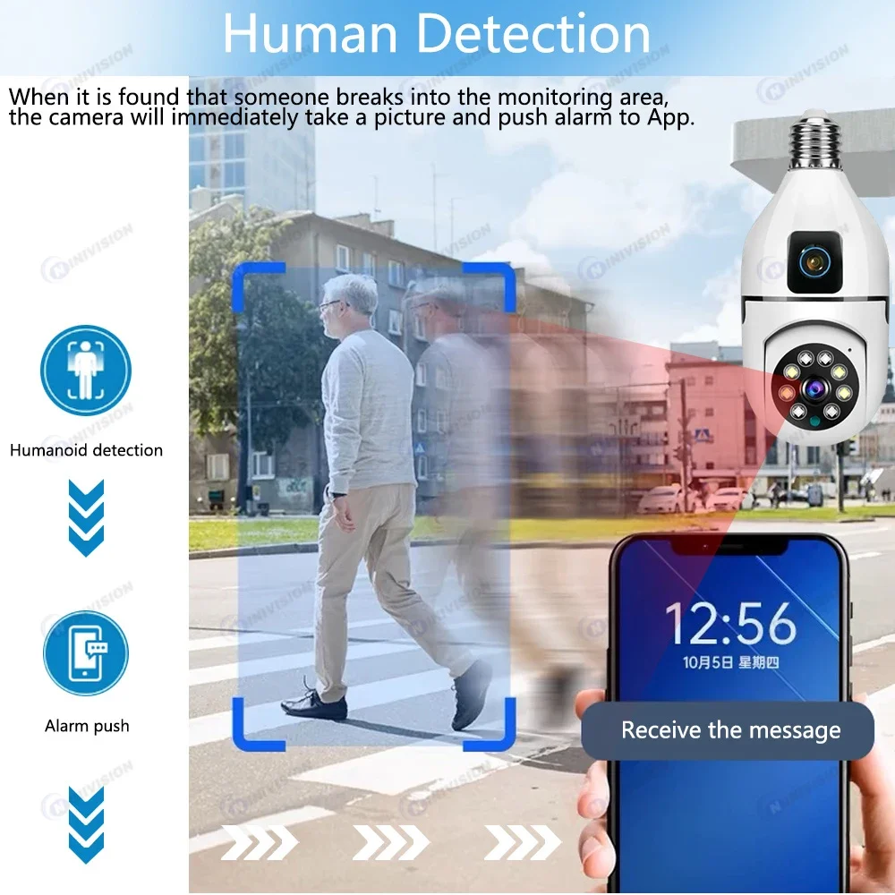 Mini Câmera de Vigilância com Lente Dupla, Lâmpada Interior, Monitor Doméstico Do Bebê, Auto Rastreamento, CCTV PTZ, Wi-Fi, IP, 4MP