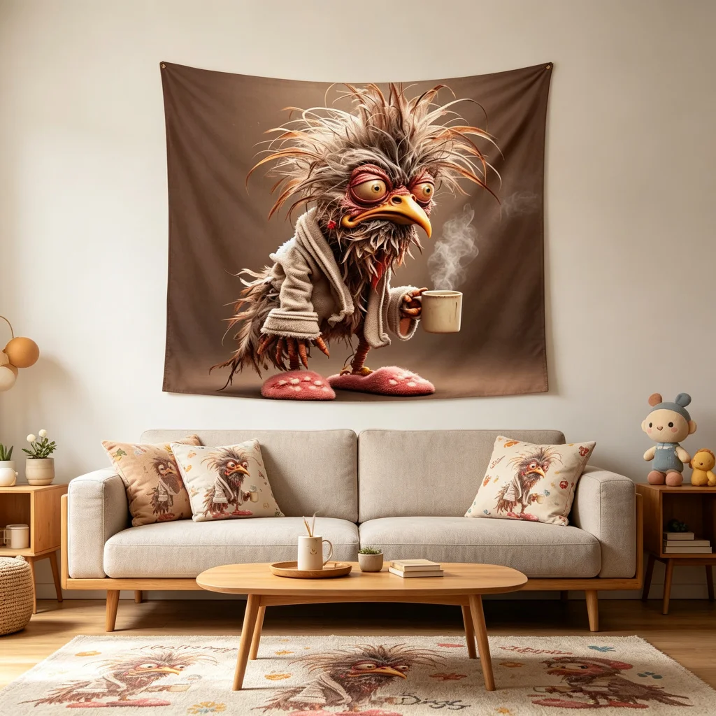 1PC Cartoon Chicken Brown Art Print Backdrop Banner, Bedroom Living Room Photo Background, Polyester, Home Decor, Wall Art