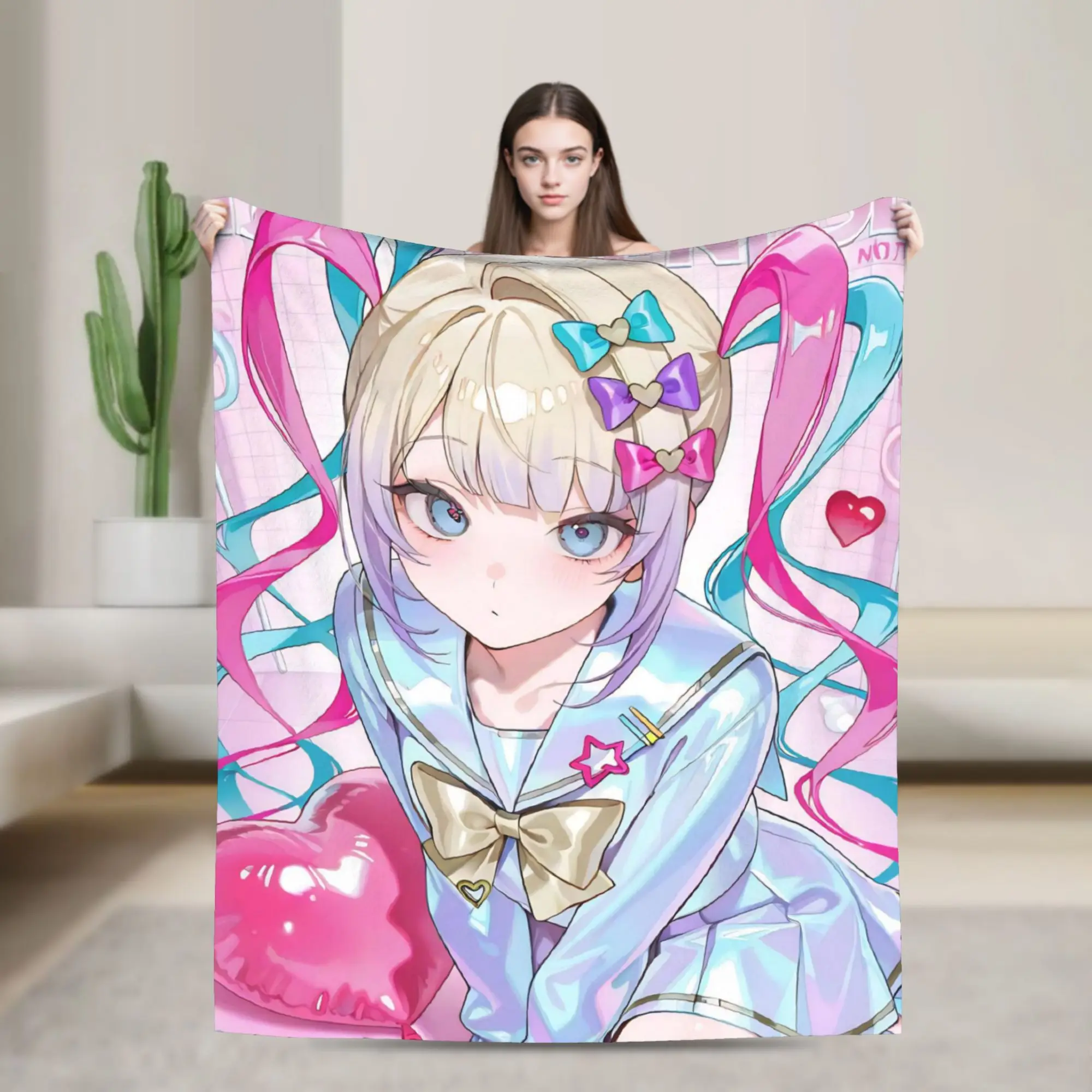 OMG kawaii Angel Flannel Blankets Needy Girl Overdose Creative Throw Blanket for Home 150*125cm Plush Thin Quilt