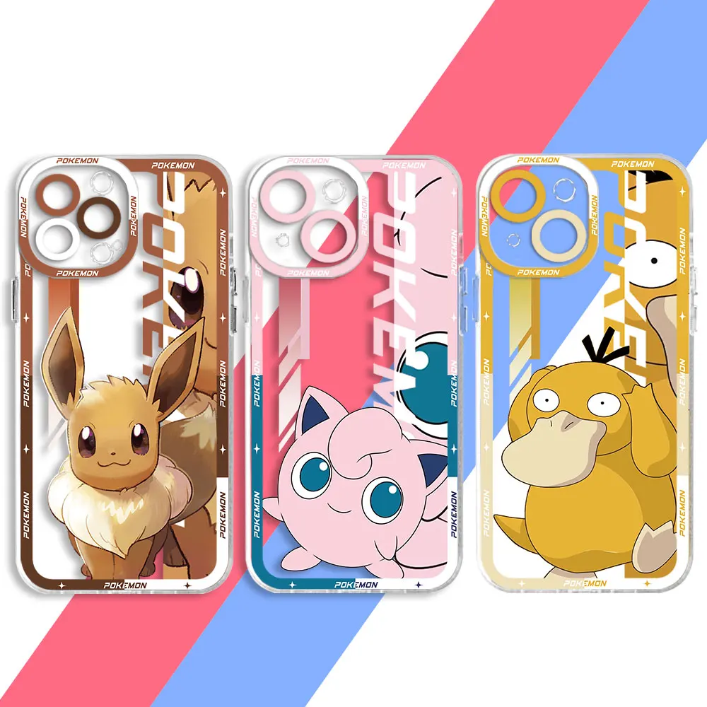 Phone Case for iPhone 15 Pro Max 13 14Pro XSmax 7 8 Plus 11pro 6 X XS 12 Mini 6S Clear Fundas Cover Psyducks Eevees Elf Cartoon