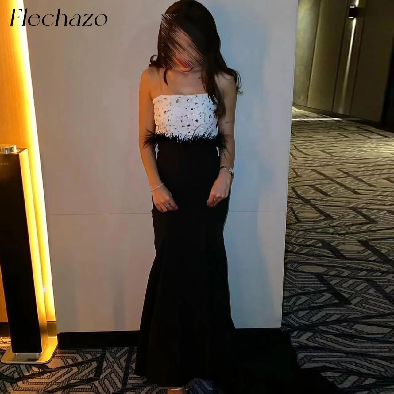 

Flechazo Summer Evening Dresses Strapless Crystal Feathers A-line Formal Party Elegant Dress For Women 2024 vestido de casamento