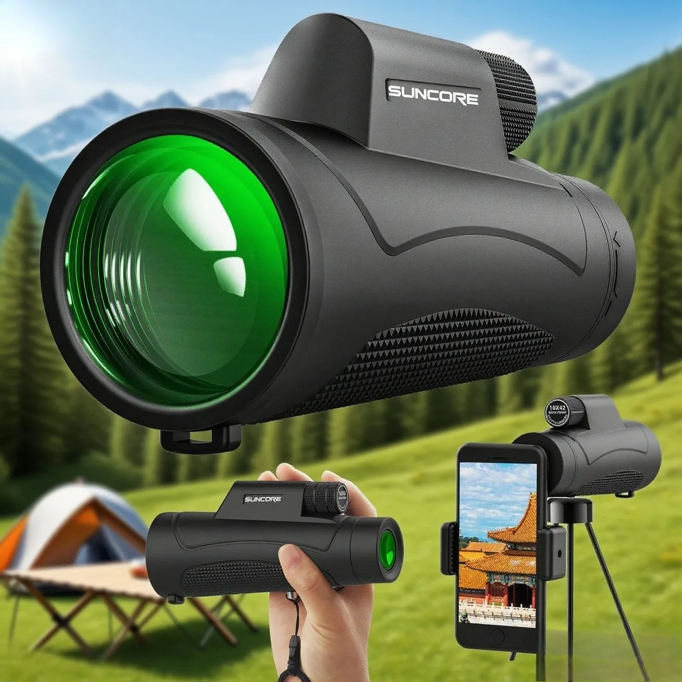 SUNCORE Monocular Telescope Ultimate Bundle Monoculars for Adults Powered for Bird Watching, | FMC Lens, Mini Pocket