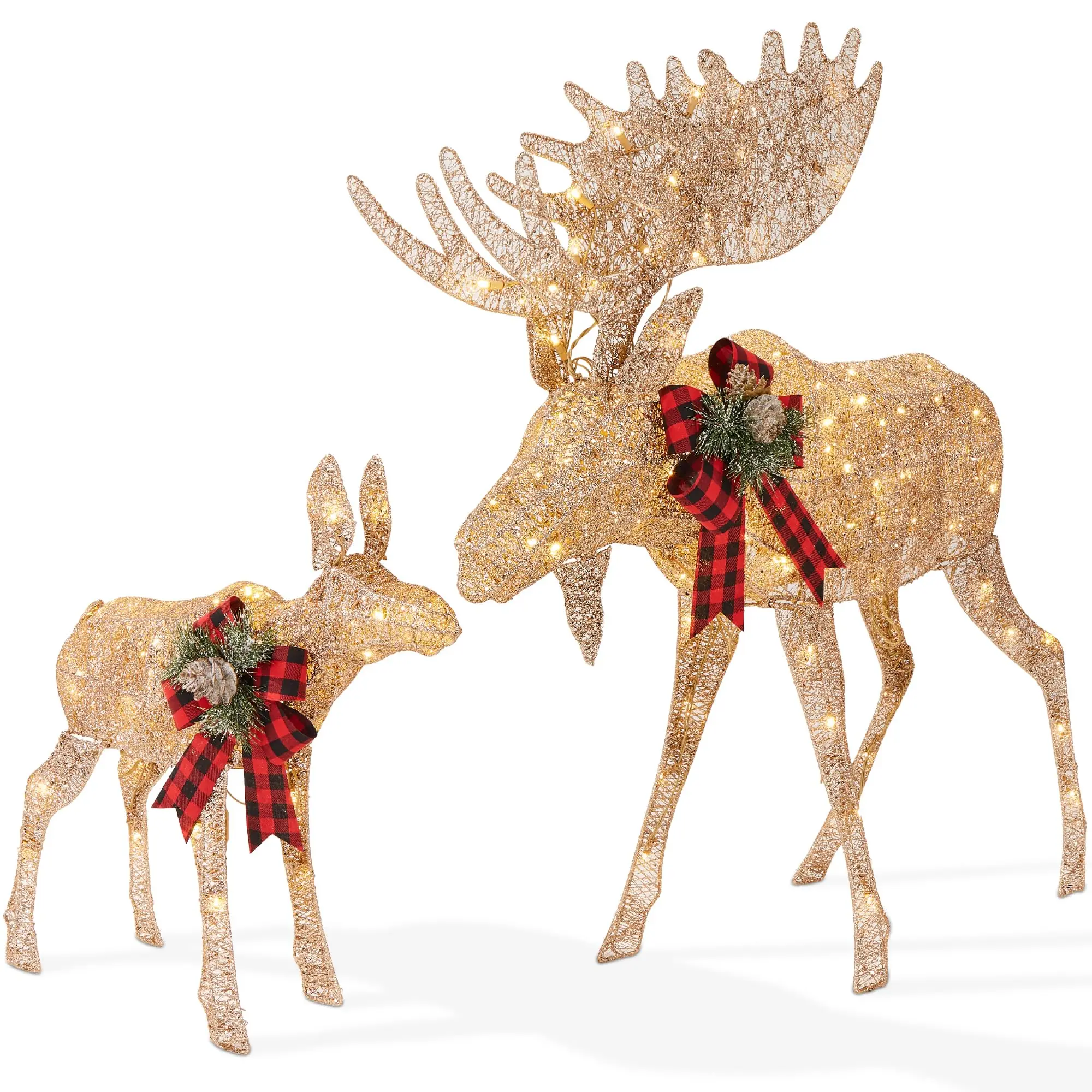 5ft 2-Piece Moose Family, Lighted Outdoor Christmas Yard Decoration, Light-Up Décor Set w/ 370 LED Lights, Zip Ties