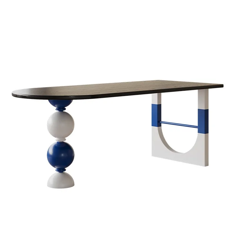 Solid wood dining table and chairs: Semi-round table against the wall for negotiations