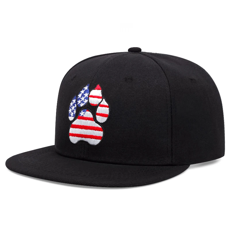 2024 New Bear Footprint with American Flag Pattern Embroidered Women's Cute Flat Edge Small Sun Shaded Baseball Hat