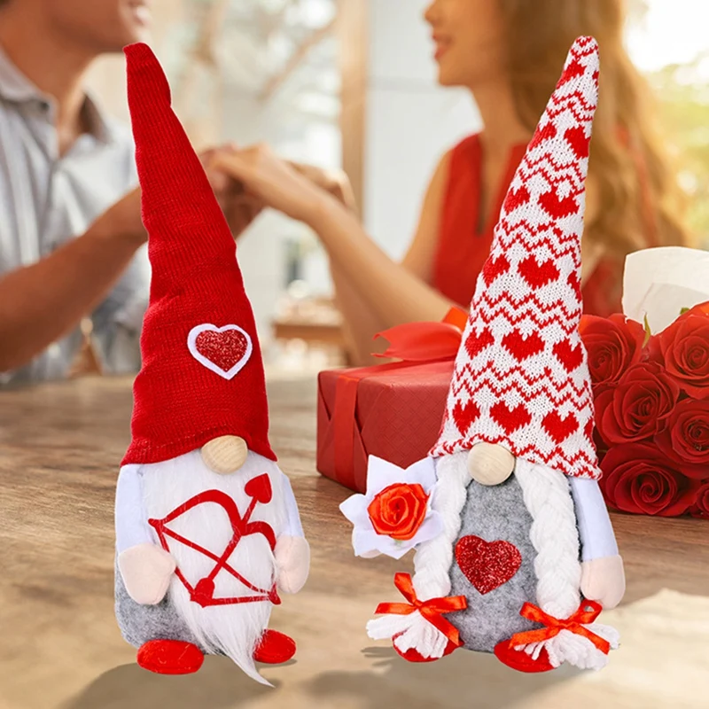 Valentines Day Decor - 2Pack Gnomes Plush Decorations, Home Table Elf Gnomes Decor Ornaments, Sweet Valentines Day Gifts