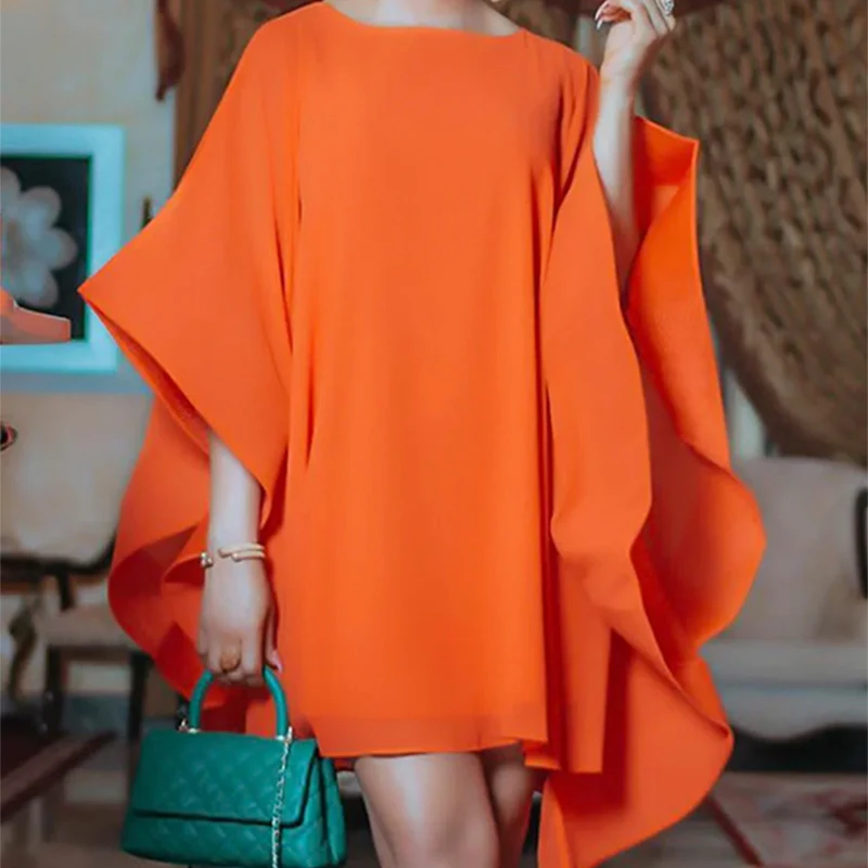 Bohohipei Women British Style Batwing Sleeves Solid Color Mini Dresses 2024 New Spring Summer Loose Elegant Evening Dress