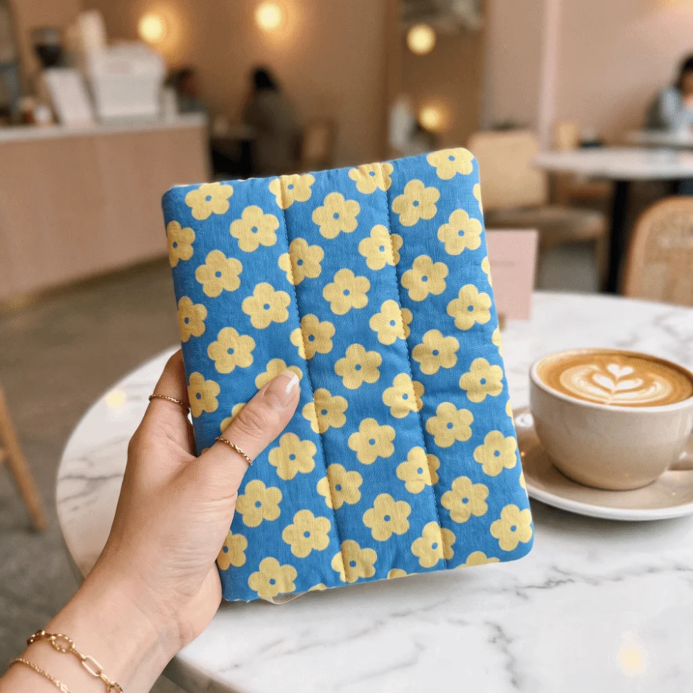 Dopamine Quilted Fabric Book Cover Soft Floral Pattern Book Protector Pouch Lightweight Minimalist Diary Book Cover For Students