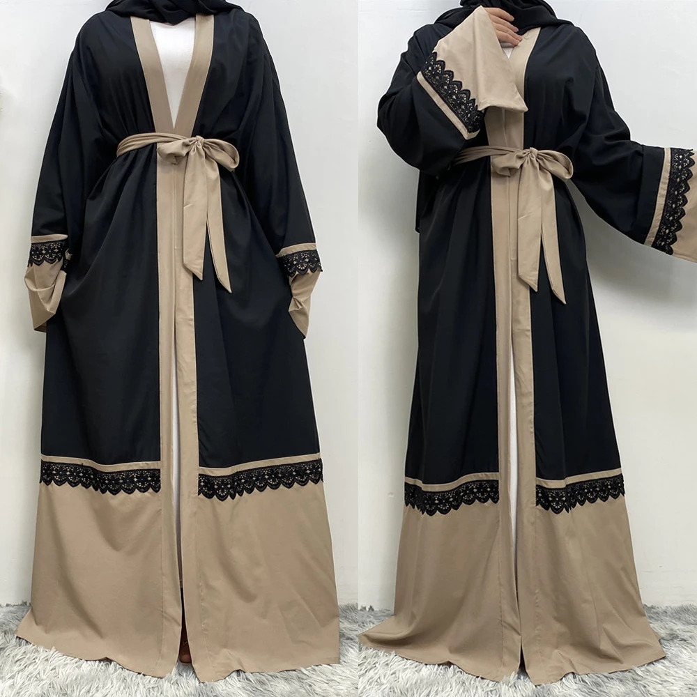 

Women Muslim Abaya Open Kimono Patchwork Long Dress Arab Robe Kaftan Dubai Maxi Robe Islamic Clothing Turkish Ramadan Cardigan