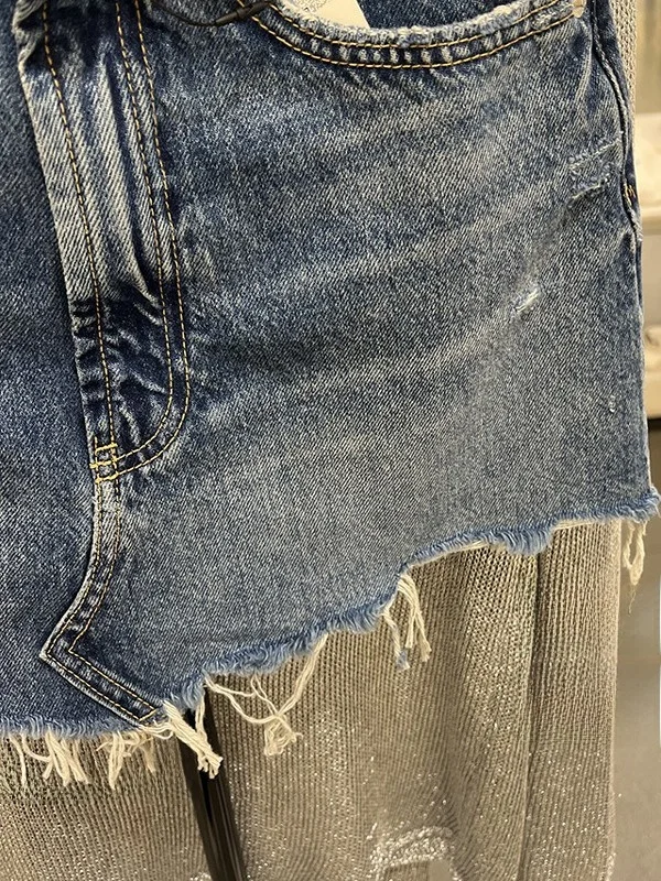 

Новая летняя женская модная джинсовая юбка с украшением в виде дырок, универсальная юбка трапециевидной формы со средней талией 8727090