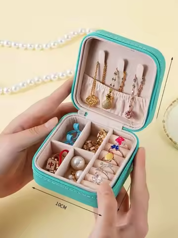 Mini jewelry storage box portable family travel earrings necklace storage box female ring organizer PU leather display box