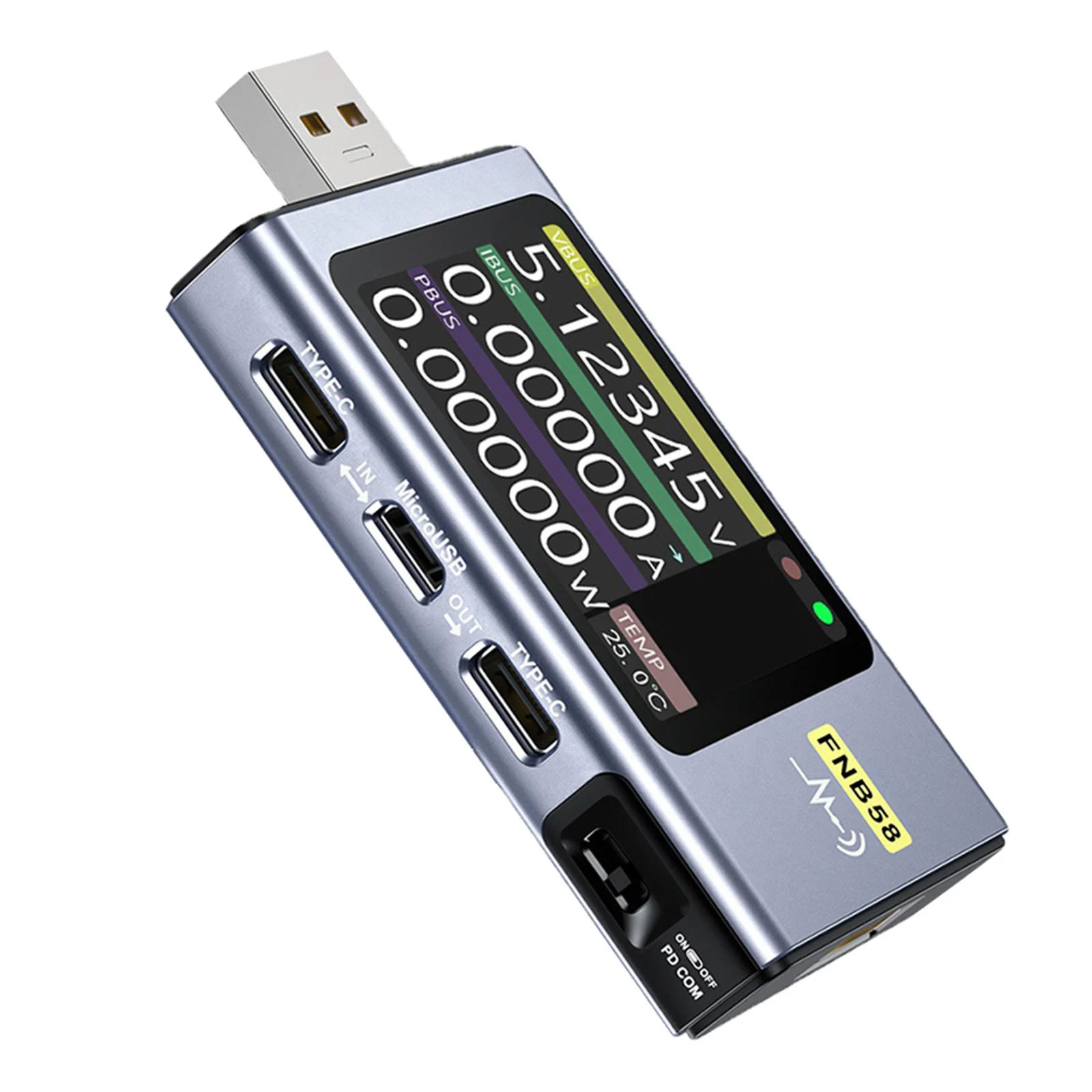 1pcs FNB58 USB Tester Voltmeter Ammeter TYPE-C Fast Charge Detection Trigger Capacity USB Tester 82*42*13mm Test Meters