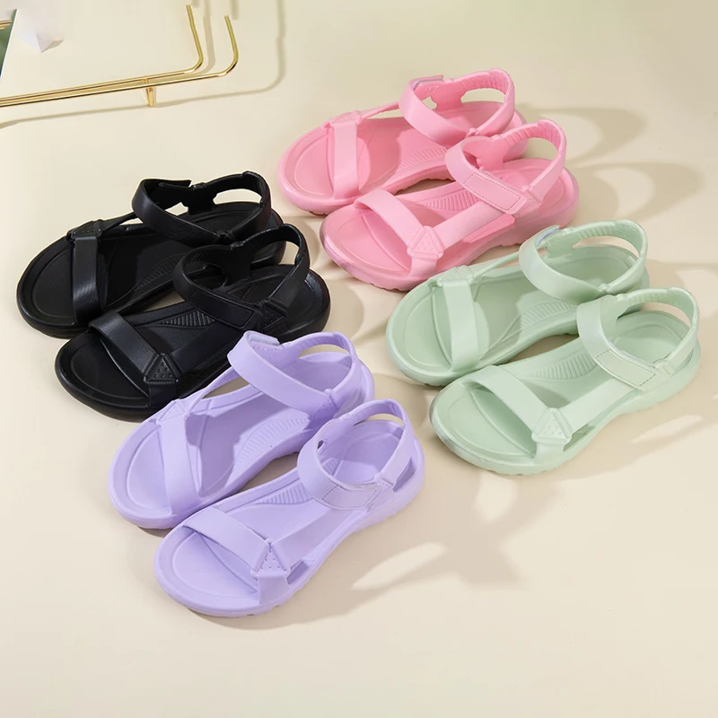 New Trade Flat Sandals Summer 2024 Plain Color Women's Shoes Soft and Comfortable EVA Flat Sandals for Women