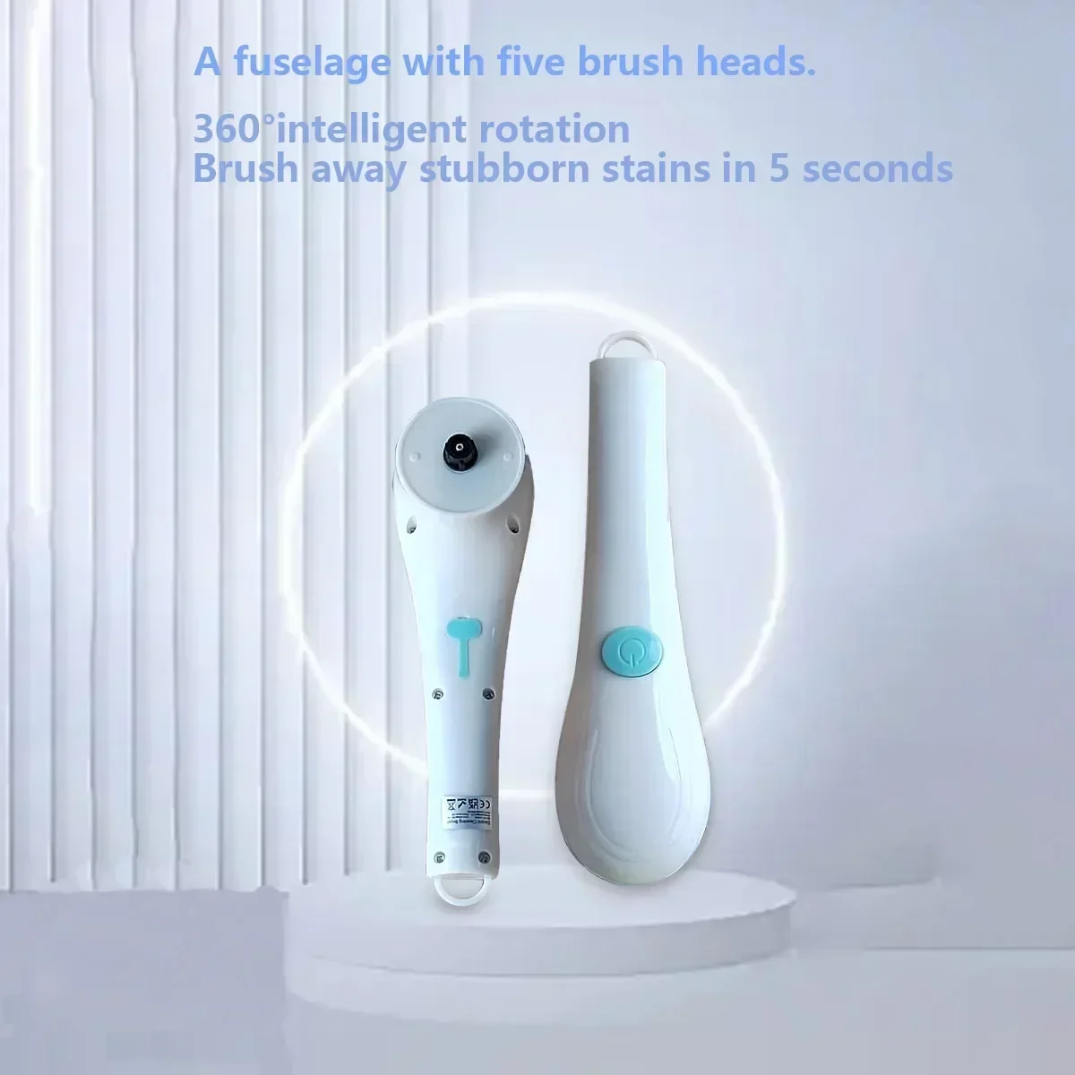 فرشاة تنظيف كهربائية، كرة فولاذية، خمسة رؤوس فرشاة، مقبض طويل، تنظيف باليد، قطعة أثرية لغسل أطباق المطبخ #3