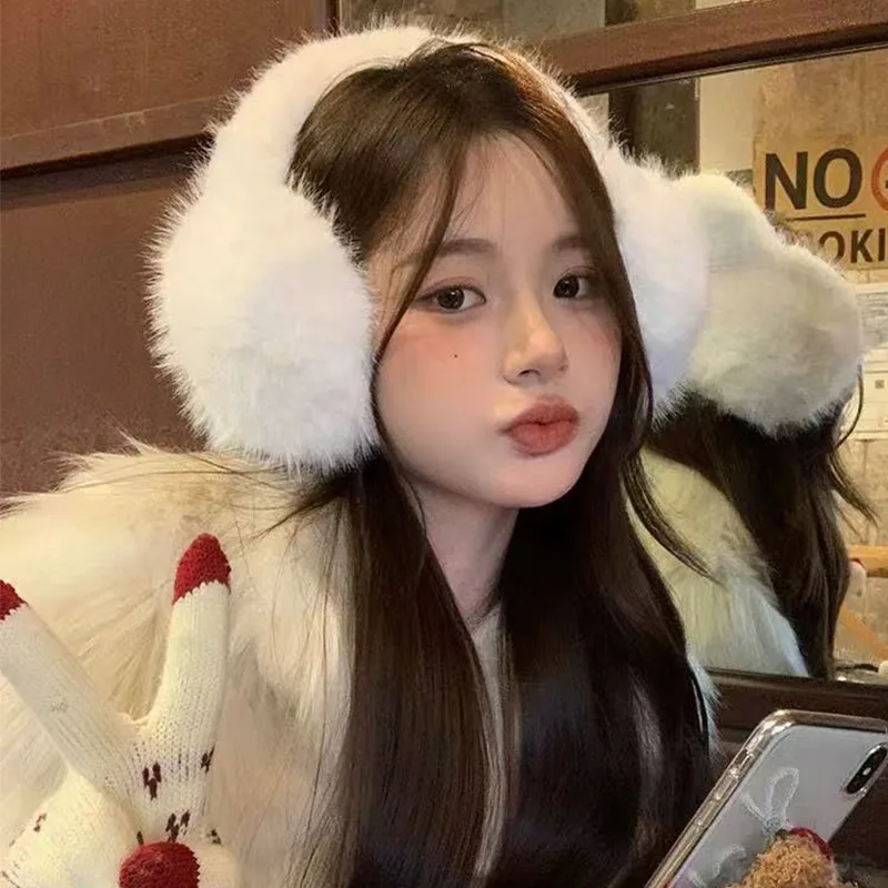 الشتاء Cutecore أفخم الأرنب الفراء غطاء للأذنين الدافئة الرجال النساء الأطفال طوي الأذن يغطي تدفئة اكسسوارات لركوب الدراجات في الهواء الطلق