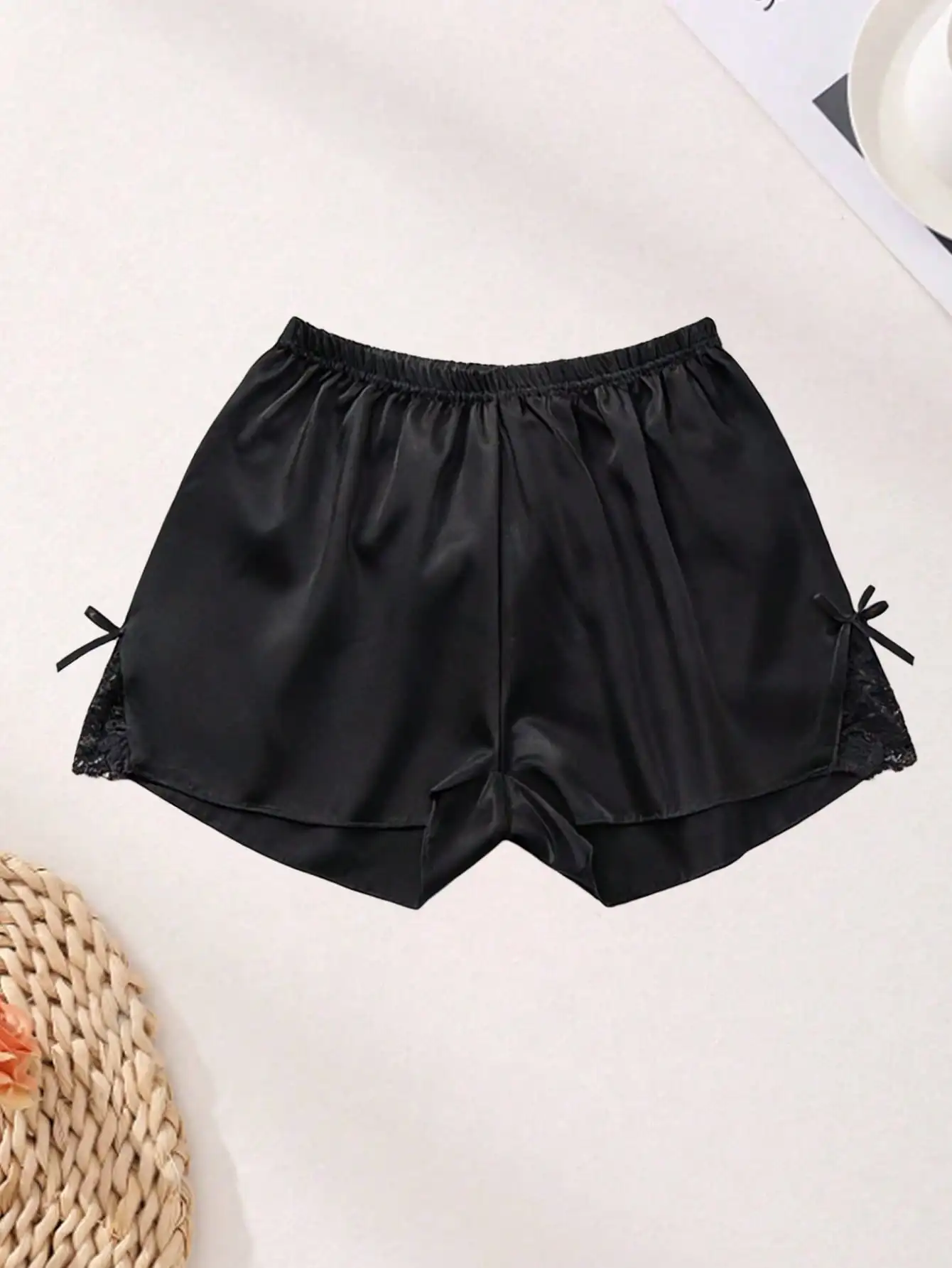 2PCS women's safety pants with bow and lace stitching, super soft and comfortable mid waist underwear, suitable for daily wear o