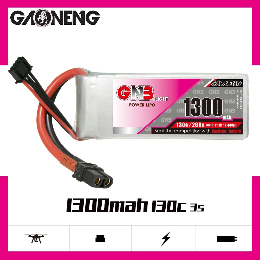 Аккумулятор GAONENG GNB 3S 1300 мАч 11,1 В 130C/260C Lipo с разъемом XT30 XT60 для FPV гоночного дрона радиоуправляемого квадрокоптера вертолета