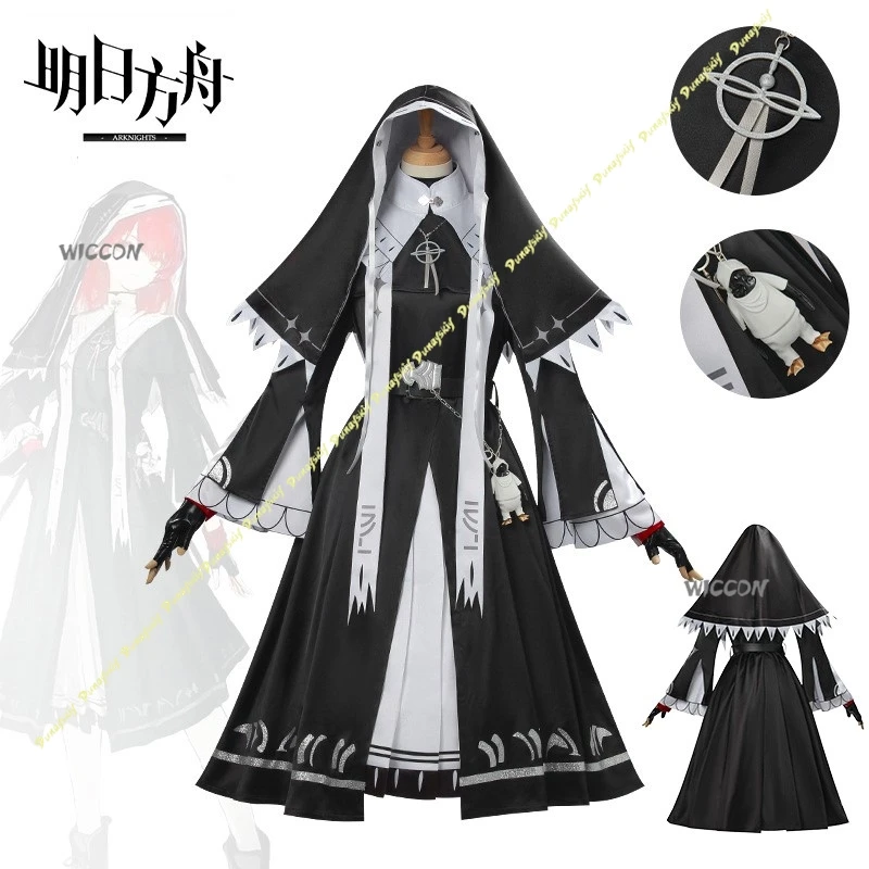 

Arknights Cosplay Costumes Exusiai Girls Woman Suit Black White Nun Long Dress Robe Belt Gloves Coat Necklet Christmas Halloween