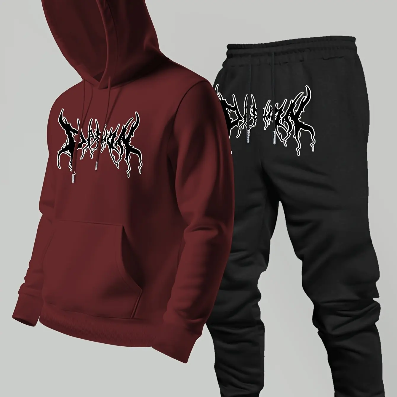 Sudadera con capucha estampada de marca Street Trend con pantalones con cordón, conjunto deportivo informal, conjunto de pantalones largos, conjuntos de ropa para hombre