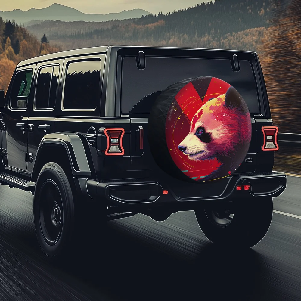 Red Panda Cyberpunk Tire Cover Polyester Spare Wheel Protector For SUV Truck Stylish Accessory