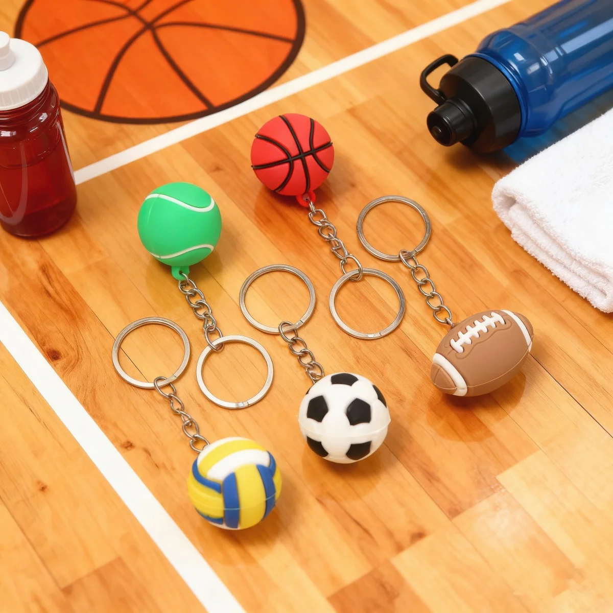 سلسلة مفاتيح كروية رياضية صغيرة مجموعة كاملة من هدية تزيين حقيبة ظهر السيارة