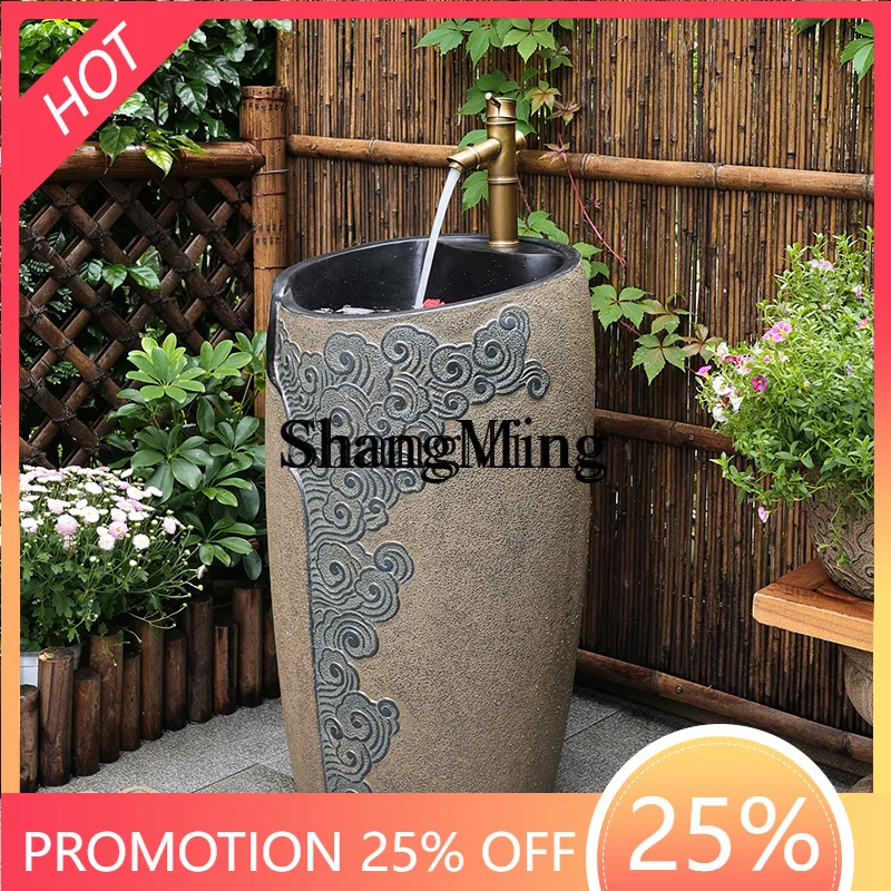 

FG balcony column basin small apartment floor-to-ceiling washbasin Chinese washbasin outdoor courtyard integrated column