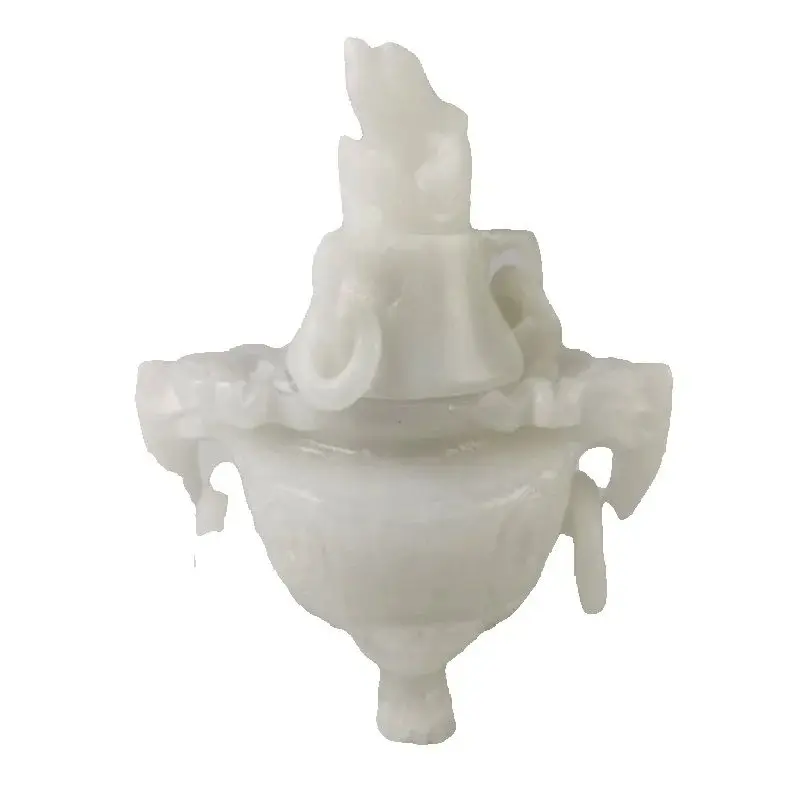 

Chinese Natural White Jade Carved,Three Legged Double Ear Hanging Ring Dragon Incense Burner