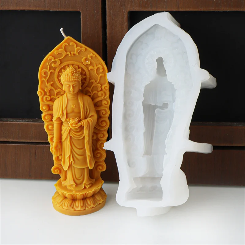 New3d Meditatie Stand Stoel Ontspannen Boeddha Kaars Siliconen Mal Diy Buddha Hoofd Kerkbeeld Gips Mal Ambachtelijke Home Ornament